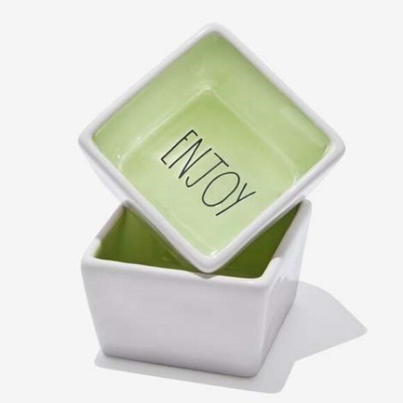 Rae Dunn Artisan Savor & Enjoy Square Bowl Set 3" x 3" x 3" Ceramic DW/Micro NEW - Picture 6 of 9